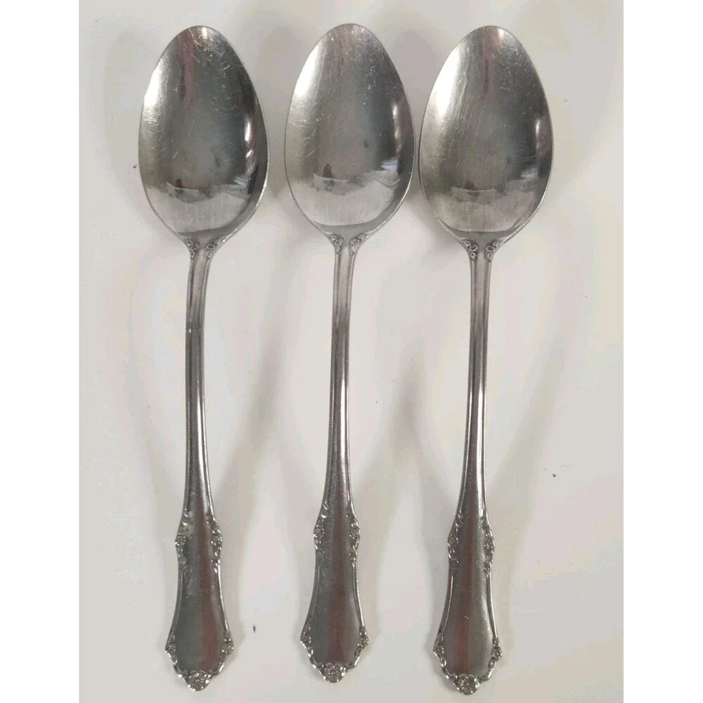 Vintage OXFORD HALL Set Of 3 Teaspoons Stainless Steel Rose Pattern Japan